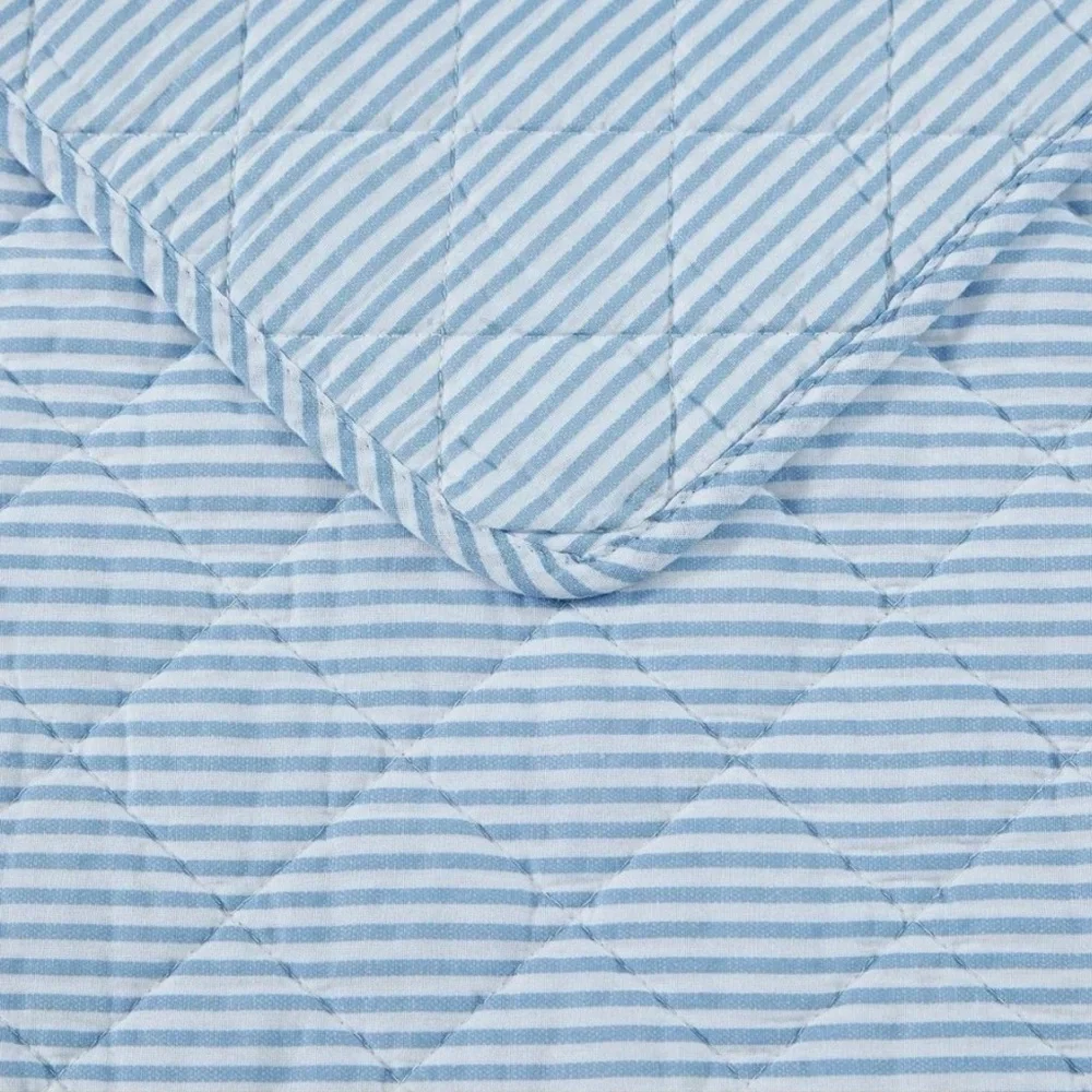 Charming Laura Ashley TWIN Oxford Striped Quilt Set Blue Pin Stripe ~ NEW